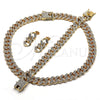 Collar, Pulsera y Dije 06.372.0028 Oro Laminado, Diseño de Miami Cubana, con Blanca Cristal, Pulido, Tono Dorado
