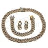 Collar, Pulsera y Dije 06.372.0028 Oro Laminado, Diseño de Miami Cubana, con Blanca Cristal, Pulido, Tono Dorado