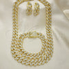 Collar, Pulsera y Dije 06.372.0028 Oro Laminado, Diseño de Miami Cubana, con Blanca Cristal, Pulido, Tono Dorado