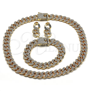 Collar, Pulsera y Dije 06.372.0028 Oro Laminado, Diseño de Miami Cubana, con Blanca Cristal, Pulido, Tono Dorado