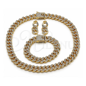 Collar, Pulsera y Dije 06.372.0028 Oro Laminado, Diseño de Miami Cubana, con Cristal Blanca, Pulido, Tono Dorado