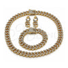 Collar, Pulsera y Dije 06.372.0028 Oro Laminado, Diseño de Miami Cubana, con Cristal Blanca, Pulido, Tono Dorado