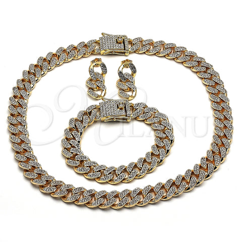 Collar, Pulsera y Dije 06.372.0028 Oro Laminado, Diseño de Miami Cubana, con Blanca Cristal, Pulido, Tono Dorado