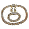 Collar, Pulsera y Dije 06.372.0028 Oro Laminado, Diseño de Miami Cubana, con Blanca Cristal, Pulido, Tono Dorado