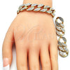Collar, Pulsera y Dije 06.372.0029 Oro Laminado, Diseño de Miami Cubana, con Blanca Cristal, Pulido, Tono Dorado