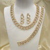 Collar, Pulsera y Dije 06.372.0029 Oro Laminado, Diseño de Miami Cubana, con Blanca Cristal, Pulido, Tono Dorado