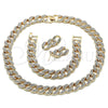 Collar, Pulsera y Dije 06.372.0029 Oro Laminado, Diseño de Miami Cubana, con Blanca Cristal, Pulido, Tono Dorado