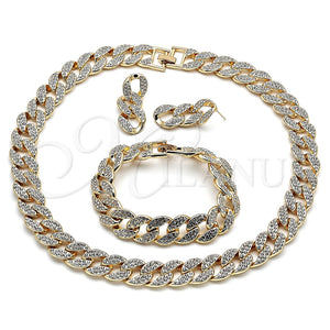 Collar, Pulsera y Dije 06.372.0029 Oro Laminado, Diseño de Miami Cubana, con Blanca Cristal, Pulido, Tono Dorado