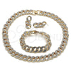 Collar, Pulsera y Dije 06.372.0029 Oro Laminado, Diseño de Miami Cubana, con Blanca Cristal, Pulido, Tono Dorado