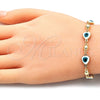 Pulsera Elegante 03.213.0037.08 Oro Laminado, Diseño de Ojo Griego y Corazón, Esmaltado Blanco, Tono Dorado (08 MM Thickness, 8 Inches Length)