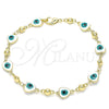 Pulsera Elegante 03.213.0037.08 Oro Laminado, Diseño de Ojo Griego y Corazón, Esmaltado Blanco, Tono Dorado (08 MM Thickness, 8 Inches Length)