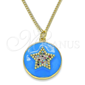 Collares con Dije 04.374.0001.20 Oro Laminado, Diseño de Estrella, con Multicolor Micro Pave, Esmaltado Azul, Tono Dorado (02 MM Thickness, 20 Inches Length)
