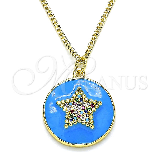 Collares con Dije 04.374.0001.20 Oro Laminado, Diseño de Estrella, con Multicolor Micro Pave, Esmaltado Azul, Tono Dorado (02 MM Thickness, 20 Inches Length)