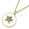 Collares con Dije 04.374.0001.1.20 Oro Laminado, Diseño de Estrella, con Multicolor Micro Pave, Esmaltado Blanco, Tono Dorado (02 MM Thickness, 20 Inches Length)