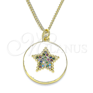 Collares con Dije 04.374.0001.1.20 Oro Laminado, Diseño de Estrella, con Multicolor Micro Pave, Esmaltado Blanco, Tono Dorado (02 MM Thickness, 20 Inches Length)