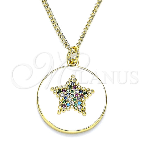 Collares con Dije 04.374.0001.1.20 Oro Laminado, Diseño de Estrella, con Multicolor Micro Pave, Esmaltado Blanco, Tono Dorado (02 MM Thickness, 20 Inches Length)