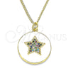 Collares con Dije 04.374.0001.1.20 Oro Laminado, Diseño de Estrella, con Multicolor Micro Pave, Esmaltado Blanco, Tono Dorado (02 MM Thickness, 20 Inches Length)