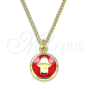 Collares con Dije 04.374.0003.20 Oro Laminado, Diseño de Mano de Dios, Esmaltado Rojo, Tono Dorado (02 MM Thickness, 20 Inches Length)