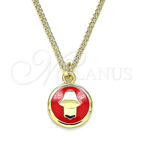 Collares con Dije 04.374.0003.20 Oro Laminado, Diseño de Mano de Dios, Esmaltado Rojo, Tono Dorado (02 MM Thickness, 20 Inches Length)