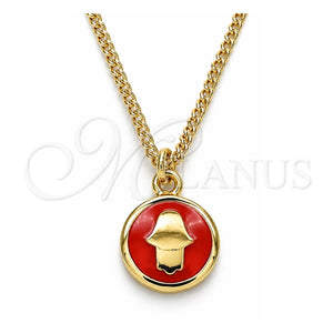 Collares con Dije 04.374.0003.20 Oro Laminado, Diseño de Mano de Dios y Judaica, Esmaltado Rojo, Tono Dorado (Grosor 02 MM, 20 Pulgadas de Largo)