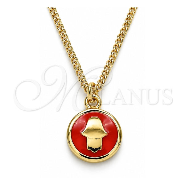 Collares con Dije 04.374.0003.20 Oro Laminado, Diseño de Mano de Dios y Judaica, Esmaltado Rojo, Tono Dorado (Grosor 02 MM, 20 Pulgadas de Largo)