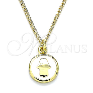 Collares con Dije 04.374.0003.1.20 Oro Laminado, Diseño de Mano de Dios, Esmaltado Blanco, Tono Dorado (02 MM Thickness, 20 Inches Length)