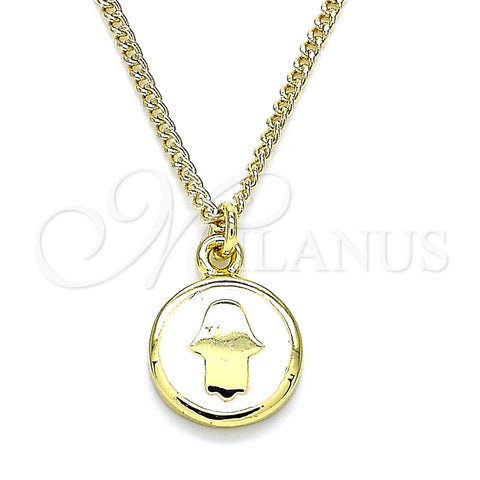 Collares con Dije 04.374.0003.1.20 Oro Laminado, Diseño de Mano de Dios, Esmaltado Blanco, Tono Dorado (02 MM Thickness, 20 Inches Length)