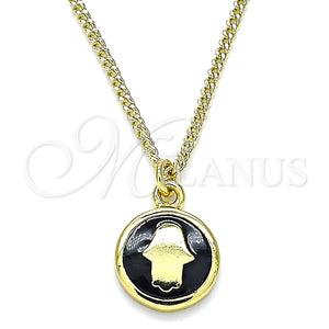 Collares con Dije 04.374.0003.2.20 Oro Laminado, Diseño de Mano de Dios, Esmaltado Negro, Tono Dorado (02 MM Thickness, 20 Inches Length)