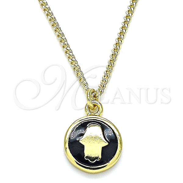 Collares con Dije 04.374.0003.2.20 Oro Laminado, Diseño de Mano de Dios, Esmaltado Negro, Tono Dorado (02 MM Thickness, 20 Inches Length)