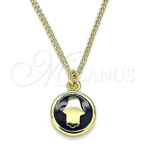 Collares con Dije 04.374.0003.2.20 Oro Laminado, Diseño de Mano de Dios, Esmaltado Negro, Tono Dorado (02 MM Thickness, 20 Inches Length)