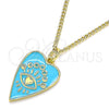 Collares con Dije 04.374.0004.1.20 Oro Laminado, Diseño de Ojo Griego y Corazón, Esmaltado Azul, Tono Dorado (02 MM Thickness, 20 Inches Length)