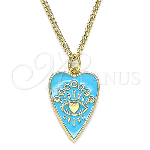 Collares con Dije 04.374.0004.1.20 Oro Laminado, Diseño de Ojo Griego y Corazón, Esmaltado Azul, Tono Dorado (02 MM Thickness, 20 Inches Length)