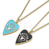 Collares con Dije 04.374.0004.1.20 Oro Laminado, Diseño de Ojo Griego y Corazón, Esmaltado Azul, Tono Dorado (02 MM Thickness, 20 Inches Length)