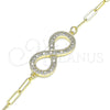 Pulsera Elegante 03.156.0019.07 Oro Laminado, Diseño de Infinito y Paperclip, con Blanca Micro Pave, Pulido, Tono Dorado (03 MM Thickness, 7 Inches Length)