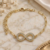 Pulsera Elegante 03.156.0019.07 Oro Laminado, Diseño de Infinito y Paperclip, con Micro Pave Blanca, Pulido, Tono Dorado (Grosor 03 MM, 7 Pulgadas de Largo)