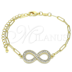 Pulsera Elegante 03.156.0019.07 Oro Laminado, Diseño de Infinito y Paperclip, con Blanca Micro Pave, Pulido, Tono Dorado (03 MM Thickness, 7 Inches Length)