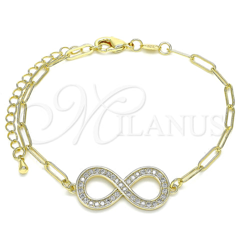 Pulsera Elegante 03.156.0019.07 Oro Laminado, Diseño de Infinito y Paperclip, con Blanca Micro Pave, Pulido, Tono Dorado (03 MM Thickness, 7 Inches Length)