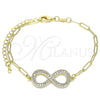 Pulsera Elegante 03.156.0019.07 Oro Laminado, Diseño de Infinito y Paperclip, con Blanca Micro Pave, Pulido, Tono Dorado (03 MM Thickness, 7 Inches Length)
