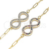 Pulsera Elegante 03.156.0019.07 Oro Laminado, Diseño de Infinito y Paperclip, con Blanca Micro Pave, Pulido, Tono Dorado (03 MM Thickness, 7 Inches Length)