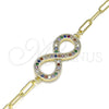 Pulsera Elegante 03.156.0019.1.07 Oro Laminado, Diseño de Infinito y Paperclip, con Multicolor Micro Pave, Pulido, Tono Dorado (03 MM Thickness, 7 Inches Length)
