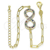 Pulsera Elegante 03.156.0019.1.07 Oro Laminado, Diseño de Infinito y Paperclip, con Multicolor Micro Pave, Pulido, Tono Dorado (03 MM Thickness, 7 Inches Length)