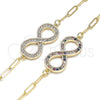 Pulsera Elegante 03.156.0019.1.07 Oro Laminado, Diseño de Infinito y Paperclip, con Multicolor Micro Pave, Pulido, Tono Dorado (03 MM Thickness, 7 Inches Length)