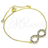 Pulsera Bolo Ajustable 03.156.0022.1.11 Oro Laminado, Diseño de Infinito, con Multicolor Micro Pave and Blanca Zirconia Cubica, Pulido, Tono Dorado (01 MM Thickness, 11 Inches Length)