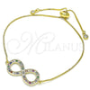 Pulsera Bolo Ajustable 03.156.0022.1.11 Oro Laminado, Diseño de Infinito, con Multicolor Micro Pave and Blanca Zirconia Cubica, Pulido, Tono Dorado (01 MM Thickness, 11 Inches Length)
