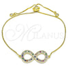 Pulsera Bolo Ajustable 03.156.0022.1.11 Oro Laminado, Diseño de Infinito, con Multicolor Micro Pave and Blanca Zirconia Cubica, Pulido, Tono Dorado (01 MM Thickness, 11 Inches Length)
