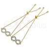 Pulsera Bolo Ajustable 03.156.0022.1.11 Oro Laminado, Diseño de Infinito, con Multicolor Micro Pave and Blanca Zirconia Cubica, Pulido, Tono Dorado (01 MM Thickness, 11 Inches Length)
