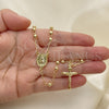 Rosario Fino 09.213.0023.24 Oro Laminado, Diseño de Virgen Maria y Crucifijo, Pulido, Tono Dorado