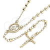 Rosario Fino 09.213.0023.24 Oro Laminado, Diseño de Virgen Maria y Crucifijo, Pulido, Tono Dorado