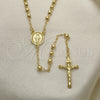 Rosario Fino 09.213.0023.24 Oro Laminado, Diseño de Virgen Maria y Crucifijo, Pulido, Tono Dorado