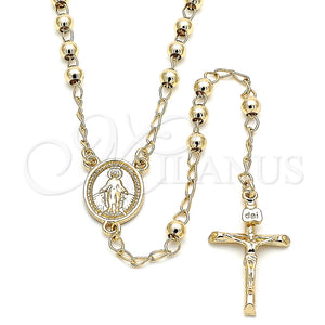 Rosario Fino 09.213.0023.24 Oro Laminado, Diseño de Virgen Maria y Crucifijo, Pulido, Tono Dorado